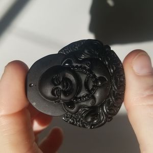 Hand Carved Black Obsidian Buddha Pendant or Palm/Pocket/Purse Stone